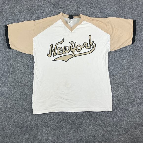 BX Sports TShirt Mens 2XL White Beige New York Graphic Vintage Raglan - Picture 1 of 8
